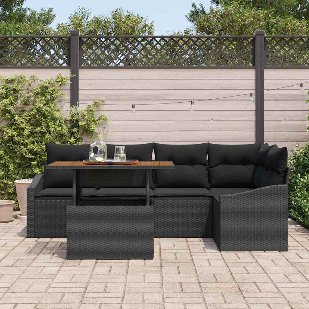 Garten-Sofa-Set mit Speicher 6 pcs Schwarz Poly Rattan